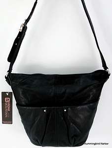 Stone Mountain Black Leather Stud Bucket Shoulder Bag Purse NWT $166 