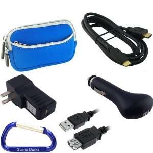  Travel Kit Neoprene Dual Pocket Zipper Case (Blue), Mini HDMI Type 
