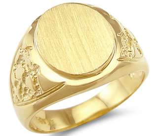 14k Yellow Gold Mens Round Plate Heavy Nugget Ring Band  