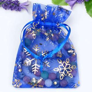 100PCS Blue Snowflake Organza Wedding Gift Bags 9x12cm  