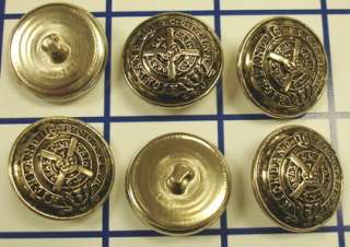 LOT OF 6 Royal Crown Scottish Highland Silver Metal Buttons 