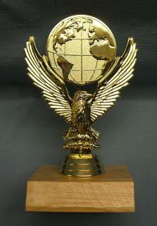 eagle globe trophy award wood base personalized  