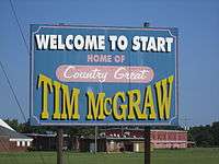 Start , Louisiana , welcome sign notes that McGraw once resided there 