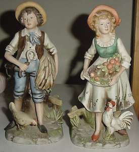 Homco Home Interiors Boy & Girl w/Chickens Figurines  