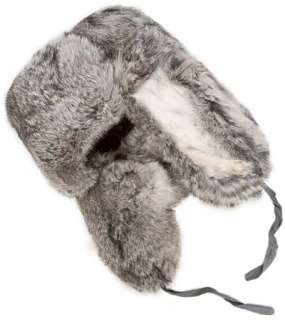 Rabbit fur Russian ushanka winter hat with ear flaps. Gray with 