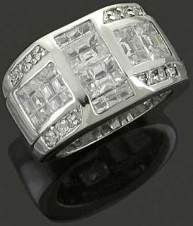 Mens 925 Sterling Silver Invisible Set CZ Iced Out Bling Band Ring 