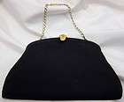 Vintage Black Purse Clutch Handbag Gold Clasp Rhinestones Evening Bag 