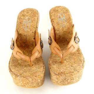   Cork Wedge Sandals Tan Sz 4 10 / open toe Generation Y shoes  