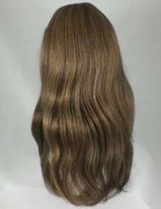 Long Dark/Light Brown Straight Human Hair Wig w/ Bangs  