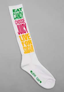 JUICY COUTURE Eat Candy Choose Juicy Knee High Socks in White at 