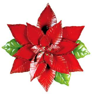 Red Metal Poinsettia Christmas Flower Wall Plaque Hanging Decor 14 