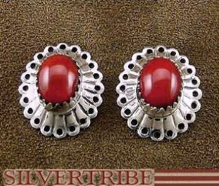 Sterling Silver Jewelry Coral Concho Post Earrings  