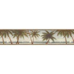 The Wallpaper Company 6.87 in x 15 ft Blue Scenic Palm Tree Border 