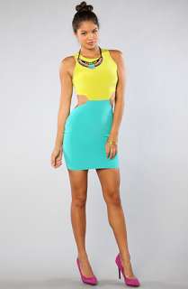 Naven The Two Tone Cutout Dress in Chartreuse and Turquoise 