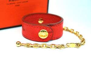 Auth HERMES Red Ostrich & Gold Chain Glove Holder +Box  