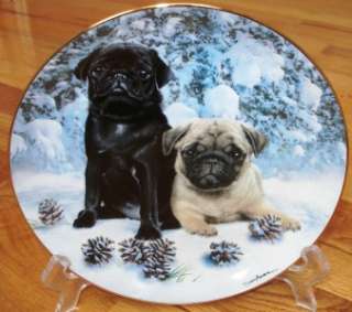 Danbury Mint Simon Mendez SNOW PUGS Dog Plate MINT  