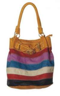 Yellow Rainbow Stripe Faux Leather Handbag Purse Bag #1  