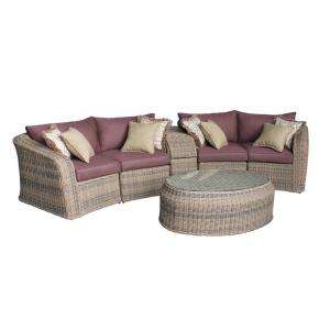Thomasville Round Hill 6 Piece Sectional Patio Set with Plum Cushions 