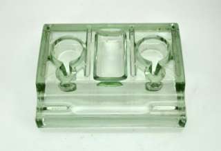 Old Heavy Pressed Glass Double Inkwell Desk Stand  