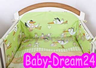 5tlg. Himmelset Baby Bettwäsche Storch grün passend für Babybett 