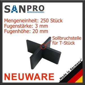 250 Stk. Fugenkreuze 3mm für Terrassenplatten Bodenplatten 