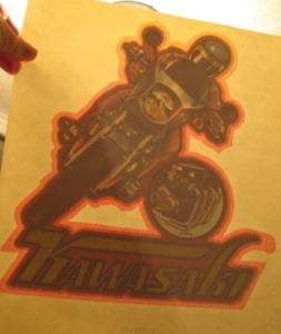 Vintage KAWASAKI Motorcycle Glitter Iron On ROACH  
