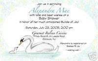 Personalized Custom Made Swan Baby Shower Invitations  