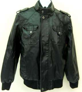 Mens Route 66 Black Leather Biker Jacket Rim Collar L  