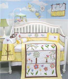 Yellow Summer Bird Baby Crib Nursery Bedding 13 pcs Set included 