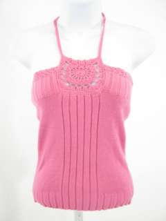 MILLY Pink Crochet Knit Halter Top Shirt Sz P  