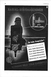 Hermann Kolb Köln Ehrenfeld Radial Bohrmaschinen 1939  