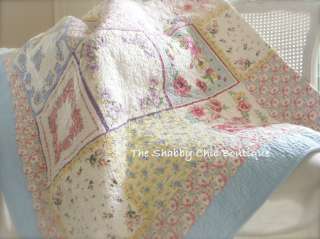 King Bed Quilt Shabby Blue Green Yellow Lavender Patchwork Pink Roses 