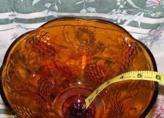 CARNIVAL AMBER GLASS GRAPE PANEL FRUIT BOWL W/PEDALSTAL  