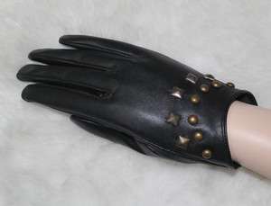   Rivets Leather Gloves Fashion Women Winter Evening Party Wrist Gloves