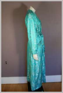 Vintage 40s ASIAN Turquoise Blue Silk Brocade Jacquard Robe CHINA NWT 