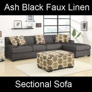 Ash Gray Faux Linen Fabric Sectional Couch Sofa Set F7447 F7445 Modern 