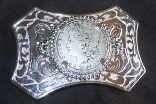 Silver Plate Belt Buckle Single Silver Dollar Holder  