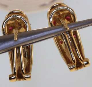 14k yellow gold .24ct ruby diamond hoop earrings 8.1g vintage estate 