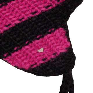 ROXY Wool Chunky Knit Hat Bobble Ski Snowboard Nordic Beanie Black 