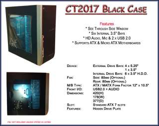 NEW CT2017 BLACK ATX PC TOWER COMPUTER CASE & CLEAR SIDE WINDOW  