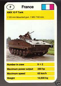 AMX 10 P TANK France Army Armour 1970s TOP TRUMPS CARD  