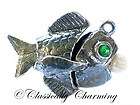VINTAGE SILVER & EMERALD EYES MOVING FISH CHARM CHARMS