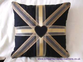 Black Gold Red Ribbon & Fabric Union Jack Flag Cushion  