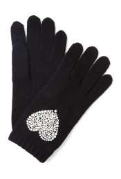 Moschino Cheap & Chic  Black Crystal Heart Wool Gloves by Moschino 