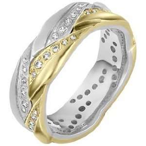  14 Karat Two Tone Gold 8mm Diamond Wedding Band, 0.50 TCW 