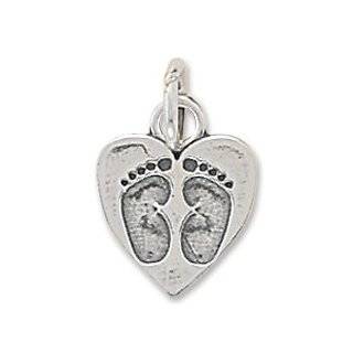  Sterling Silver Round Baby Footprint Charm. Jewelry