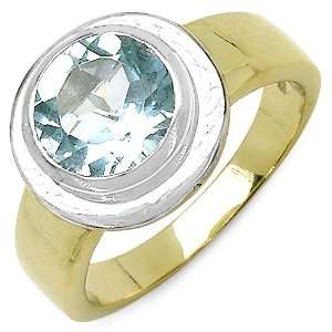   Blue Topaz Duo Tone 14K Yellow Gold Plated Sterling Silver Ring