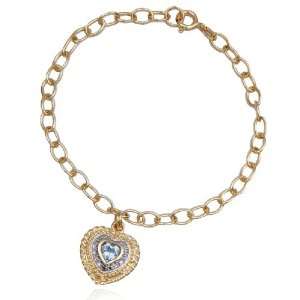 Yellow Gold Plated Sterling Silver Blue Topaz and Diamond Heart Charm 