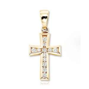  14k Yellow Gold 1/5 Carat Diamond Cross Pendant Jewelry