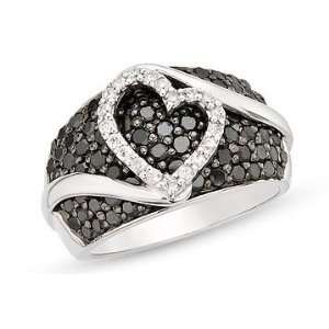   Carat Black and White Diamond Sterling Silver Heart Ring Jewelry